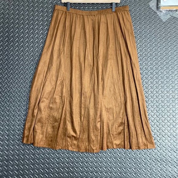 Chico Brown Suede Texture Flare Maxi Spring‎ Casual Skirt Women's Size 2 - Picture 1 of 6